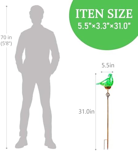 Decorative Solar Lights, Outdoor Solar Bird Stake Lights, Hand Blown Glass Decorative Garden Pathway Lights Outdoor Waterproof Glass Stakes (Green) - Image 3