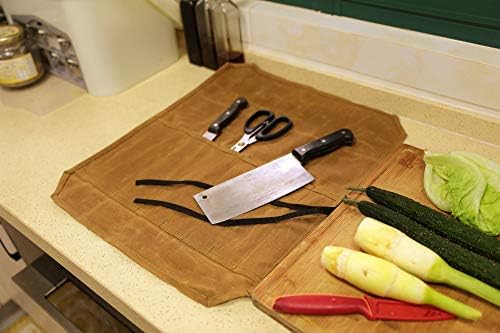 Denifiter Knife Cases Organizer-Durable 16OZ Waxed Canvas Knife Roll Construction-7 Pockets - (Khaki) - Image 6
