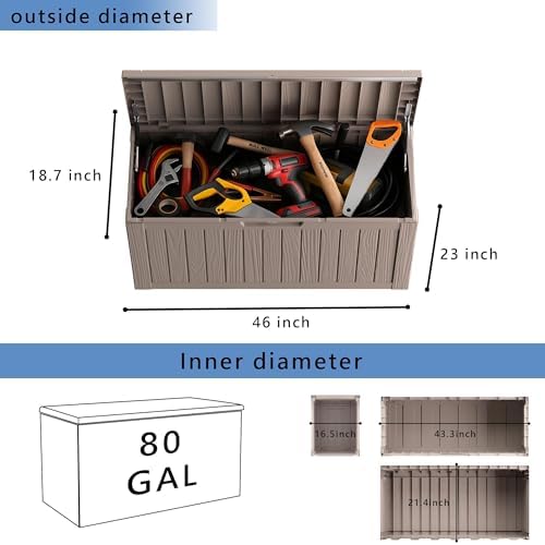 90 Gallon Waterproof Resin Deck Box, UV Resistant Outdoor Storage for Garden, Patio, Porch, Delivery（Black，80 Gallon） - Image 3