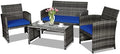 Goplus 4-Piece Rattan Patio Furniture Set, Outdoor Wicker Conversation Sofa with Weather Resistant Cushions and Tempered Glass Tabletop for Lawn Backyard Pool Garden (Blue) by Goplus