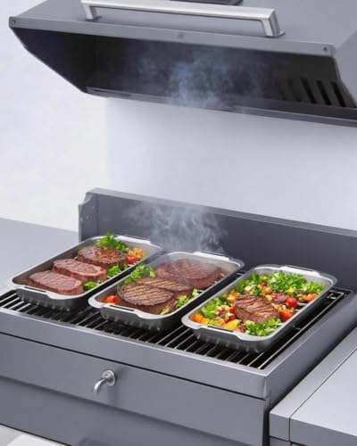 VIKEYHOME Grill Carry System, 6-Piece Stainless Steel Large Food Prep Tray, 16.5" x 11" Pan, Outdoor Grill with Cooling Rack for Vegetables, Fish, Meat, Great Grilling Gifts for Men - Image 3