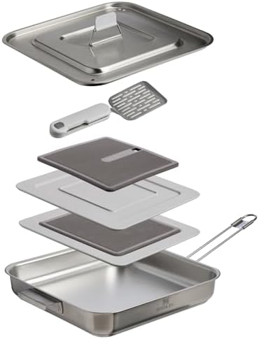 Stanley Wildfare Pro 5-Piece Stainless Steel Square Pan Cook Set | 10 in Fry Pan with Fold & Lock Handle | Cutting Board and Spatula | Camping Essentials for Your Camp Kitchen | BPA-Free - Image 3