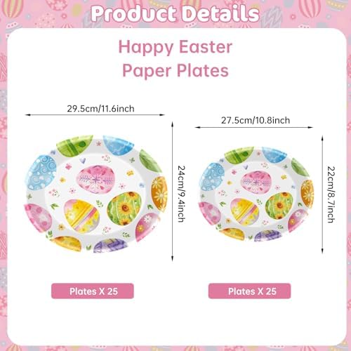 50 Pack Large Easter Plates Set - Watercolor Happy Easter Oval Paper Plates, Disposable Spring Colorful Eggs Oval Heavy Duty Dinner Dessert Plate Tableware for Easters Party Supplies Table Decorations - Image 3