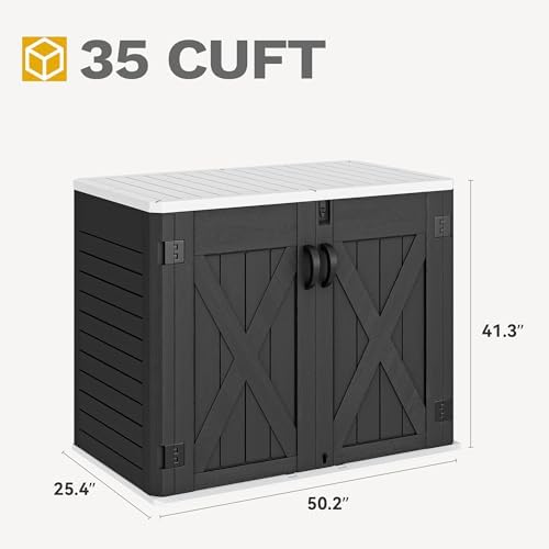 DWVO 35 Cu Ft Outdoor Storage Shed with Unique X-Shaped Lockable Door, Weatherproof Resin Tool Shed w/o Shelf for Gardening & Lawn Equipment, Dark Gray - Image 6