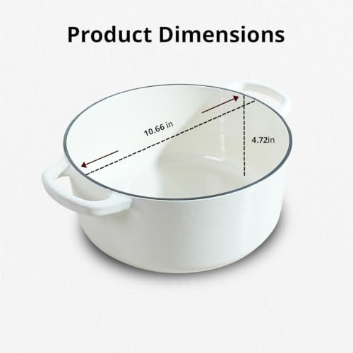 6 QT White Enameled Cast Iron Dutch Oven with Lid - Image 2