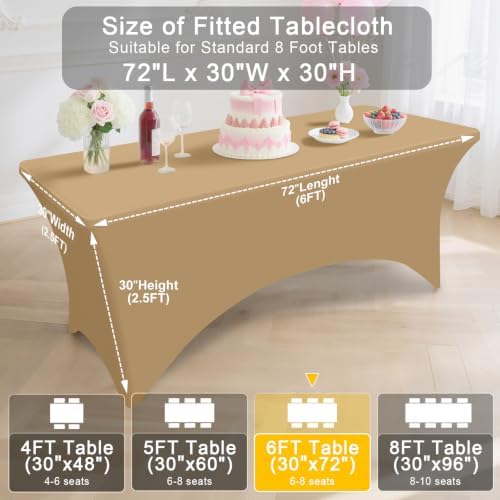 Smiry 2 Pack Spandex Table Cloth 6FT, Elastic Fitted Dark Khaki Tablecloth - Image 7