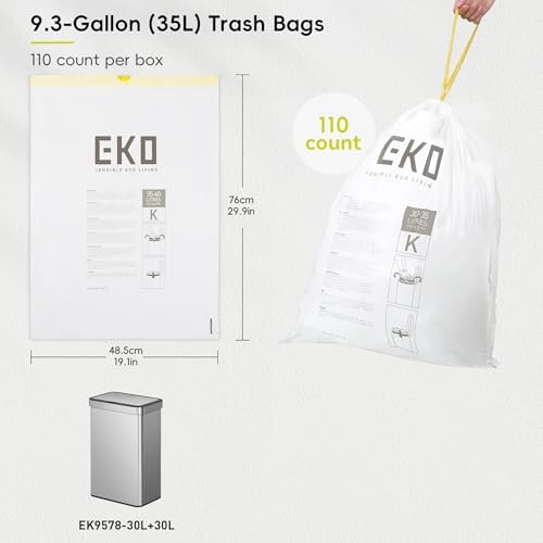 EKO 9.3 Gallon / 30–35 Liter Drawstring Trash Bags, 110 Count Heavy-Duty Tall Kitchen Garbage Can Liners, Extra-Strong Leak-Resistant, Unscented, White, Code K - Image 7