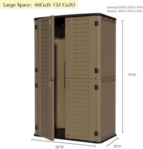 ZZM Large 67 Cu.ft Waterproof Storage Shed, Outdoor Storage Cabinet，Durable Resin Sheds for Patio Furniture, Garden Tools, Pool Accessories, Mower Storage (Coffee) - Image 5