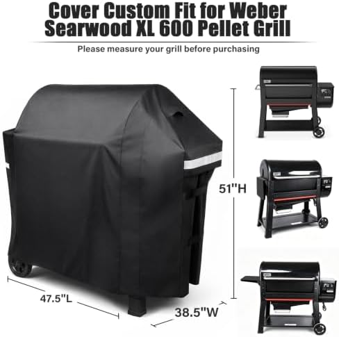 QuliMetal Grill Cover for Weber Searwood XL 600 Pellet - 600D Heavy Duty Tear-Resistant Waterproof Weather Resistant Grill Cover for Weber 3400146,Outdoor BBQ Accessory - Image 2