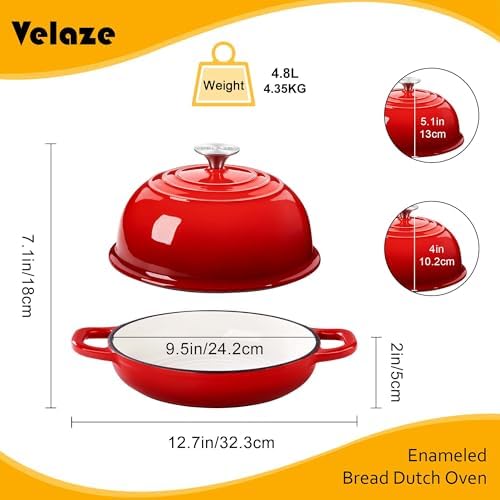 Velaze 5 QT Enameled Cast Iron Dutch Oven for Bread Baking with Dome Lid - Image 3
