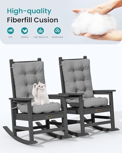 SERWALL HDPE Outdoor Rocking Cushion Set of 2, Dark Gray - Image 4