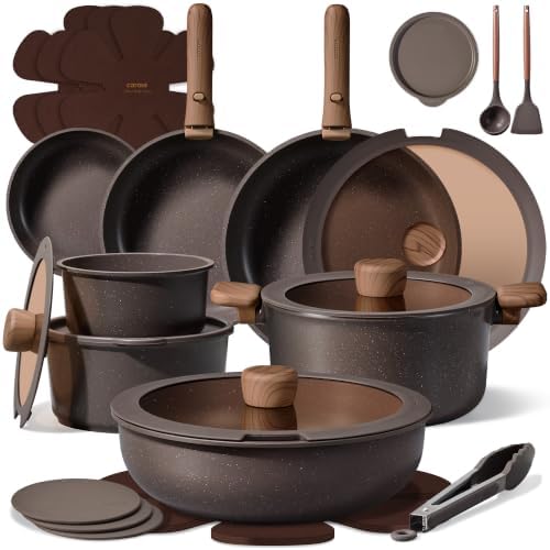 CAROTE 27pcs Pots and Pans Set Non Stick, Detachable Handle Cookware by CAROTE