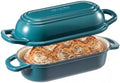Oval Dutch Oven for Bread Baking,11.3x5.3 Enameled Cast Iron Bread Pan,Teal by RYEDE