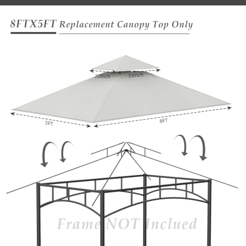 5' x 8' Grill Gazebo Replacement Top, Gray Canopy Top Cover Only - Image 3