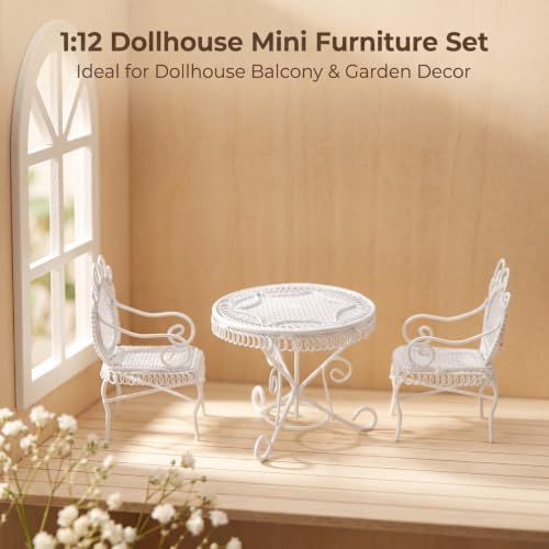 Miniature Dollhouse Furniture 1 12 Scale Bistro Set Metal Table & Chairs - Image 5