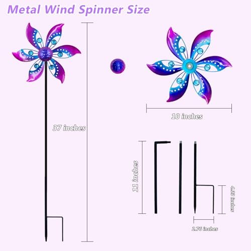Metal Wind Spinner for Yard, 37" Garden Decor, Purple Finish - Image 6