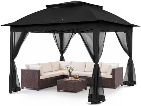 COOS BAY 11x11 Pop Up Gazebo with Netting, Canopy Tent, Black by COOSBAY