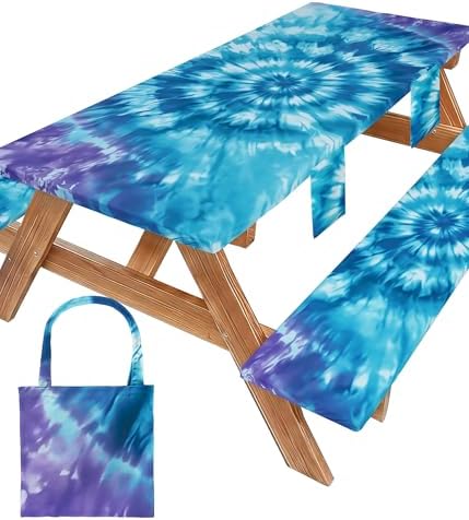 Fitted Picnic Table Cover with Bench Covers Vinyl Waterproof Elastic Edges Fitted Rectangle Table Cloth Patio Tablecloth Camping Gear Essentials Rv Accessories Road Trip Supplies Car Travel Must Have by Wrakus