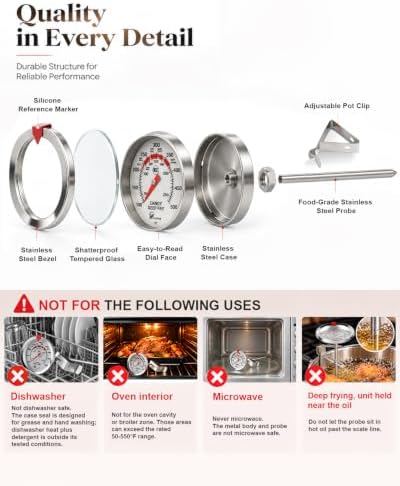 Candy Thermometer for Deep Frying Cooking Oil Thermometer with Pot Clip 4pc - Image 4