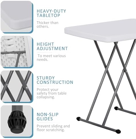 SUPER DEAL 2.5 Foot Plastic Folding Table, Indoor Outdoor Portable Heavy Duty Adjustable Height Kitchen or Camping Barbecues Picnic Party Tray Table, White - Image 5