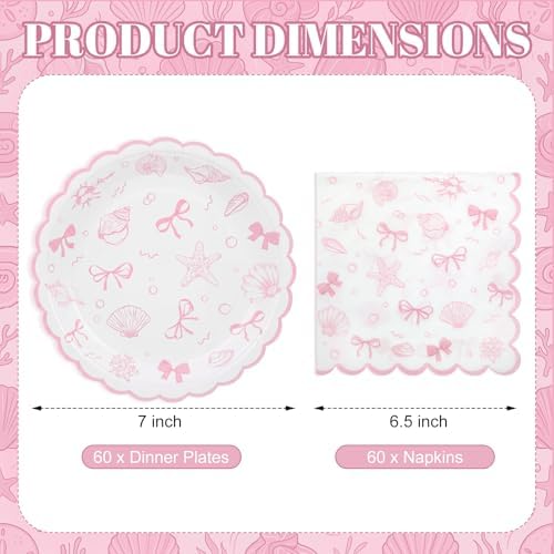 Roshtia 120 Pcs Pink Seashell Paper Plates and Napkins Set, Serves 60 - Image 2