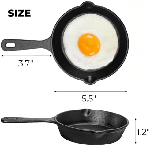 Hiceeden 4 Pack Small Cast Iron Skillet, 5-1/2 Inch Frying Pans with Double Drip-Spouts for Stove, Oven, Grill Safe, Indoor and Outdoor Use, Non-stick - Image 2