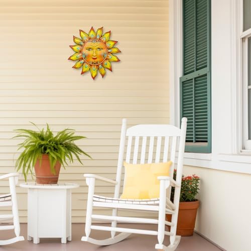 Metal Sun Flower Wall Decor - 12.87 inches Sun Wall Art Hanging Decorations for Outdoor, Home Garden Yard Patio Fence Bedroom Decor - Image 4
