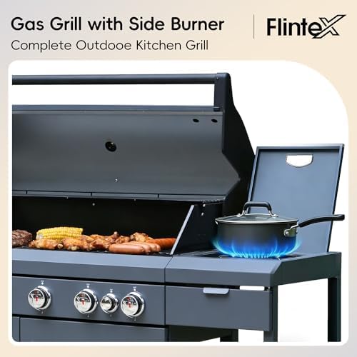 Flintex 6-Burner Gas Grill & Griddle with Side Burner, 859 sq.in Dual Fuel - Image 5