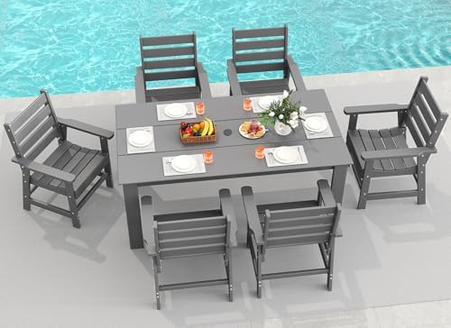 GREENVINES 7-piece Outdoor Dining Set, HDPE Table & 6 Chairs, Gray by GreenVines