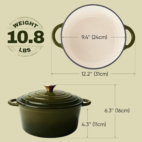 4.5 Quart Dutch Oven Pot with Lid, Non Stick Enameled Cast Iron Dutch Oven for Bread Baking, Heavy-Duty, Oven Safe Ceramic Cookware Up to 500°F for Baking, Braising, Stews, Roasting, Golden Green - Image 5
