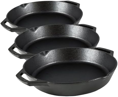 Lodge Pre-Seasoned Cast Iron Dual Handle Pan, PFAS-Free, 10.25 Inch (Pack of 3) by Lodge