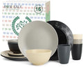 Homienly Wheat Straw Dinnerware Set - Dinner Plates, Cereal Bowls, Drinking Cups Set, Unbreakable 16 PCS Dish Set, Microwave and Dishwasher Safe Dishes for Home, Outdoor - Grey Stone by HOMIENLY