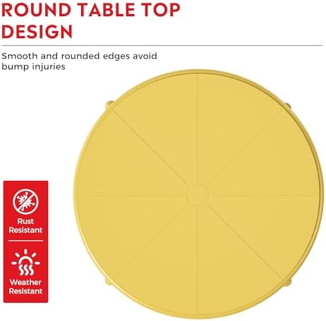 Costaelm Patio Table for 4-Person, Outdoor Patio PP Round Dining Table, All-Weather Bistro Dining Table for Backyard Deck Porch Poolside, Yellow - Image 4
