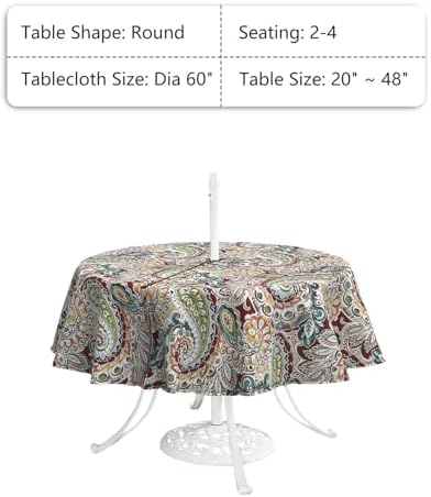 LVTXIII Round Outdoor Tablecloth with Umbrella Hole and Zipper, Water-Repellent 60 Inch Patio Table Cover for Bistro, Garden, Patio & Picnic, Vibrant Paisley - Image 3