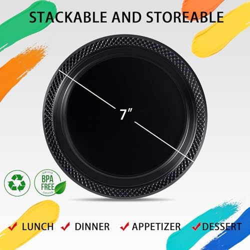 WELLIFE Black Plastic Plates 7 Inch 50 Count Halloween Plates - Image 3
