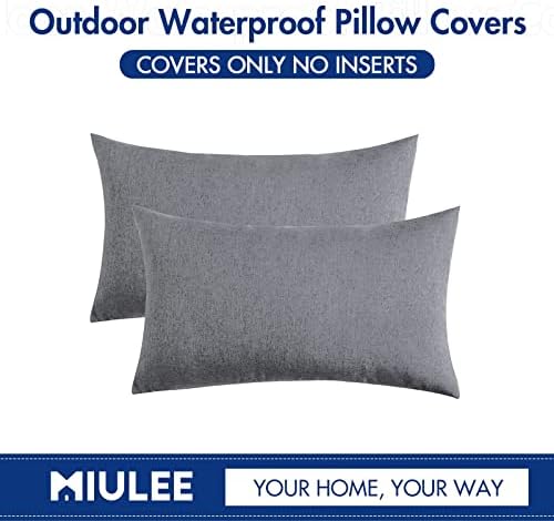 MIULEE Decorative Outdoor Pillow Covers Lumbar Waterproof 12x20 Dark Grey - Image 6