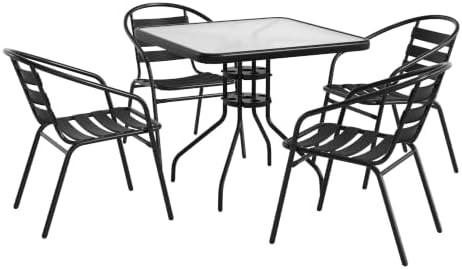 Flash Furniture 31.5 in Aluminum Square Table, Black by FlashFurniture
