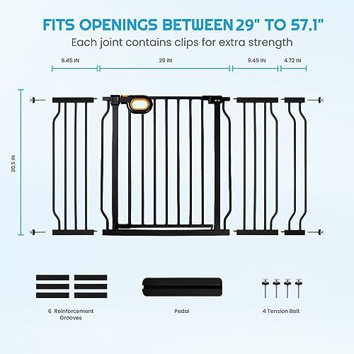 owlie 29 to 57 Inch Wide Baby Gate with Door for Stairs Doorways - Image 3