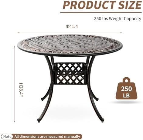 41" Round Patio Dining Table with Umbrella Hole, Outdoor Cast Aluminum Bistro Conversation Outdoor Table for Backyard Porch Pool Balcony Deck - Image 2