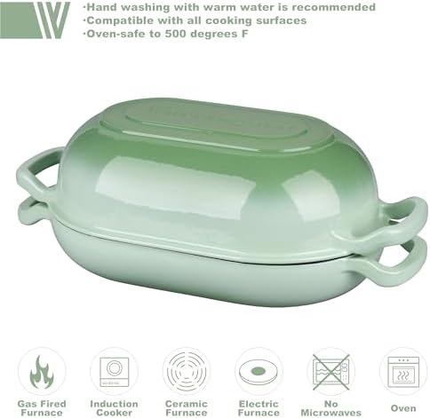 VORRINGARD Enameled Cast Iron Sourdough Bread Oven, Dutch Oven, Loaf Cast Iron Bread Pan for Homemade Bread Baking, Meatloaf Pan with Lid, 5QT, Green - Image 3