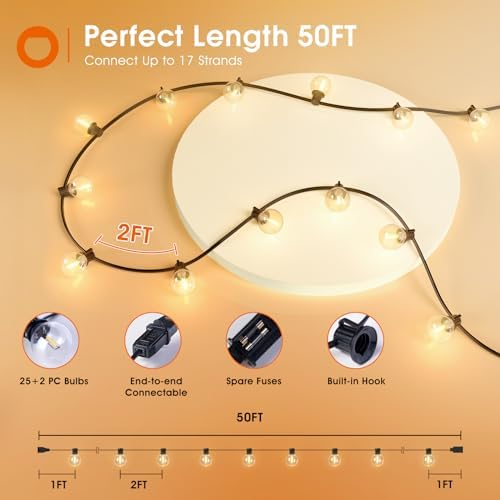 addlon 50FT Outdoor String Lights 27 G40 LED Bulbs Dimmable Waterproof - Image 5