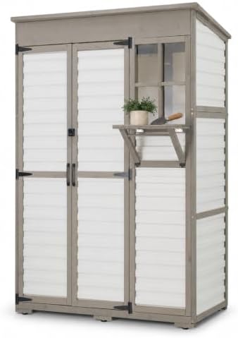Gowoodhut Outdoor Storage Cabinet with Shelves Weatherproof Garden Storage Shed Patio Storage Box Patio Shed Pool Accessories, Lawn Equipmentin (19.9" D x 51.4" W x 70.5" H-White) by Gowoodhut