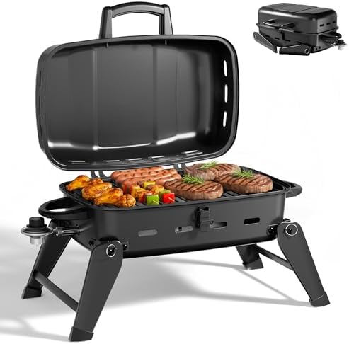 MASTER COOK 10,000 BTU Portable Gas Grill, Outdoor Compact Tabletop BBQ Small Propane Grill with Foldable Legs for RV, Hiking, Camping, Patio, Tailgating by MasterCook