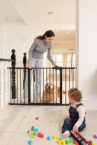55.98"-58.15" Baby and Pet Safety Gate, 30" Tall Metal Walk-Thru Gate for Doorways & Stairs, Easy One-Hand Open, Dual Lock, Extensions & Wall Mounts Included (Black, 29"-57" W x 30.5“H) - Image 5