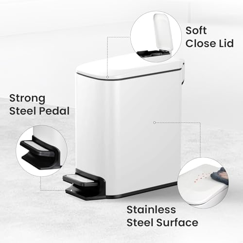 Cesun Small Bathroom Trash Can with Lid, 1.6 Gal, Soft Close, White - Image 3