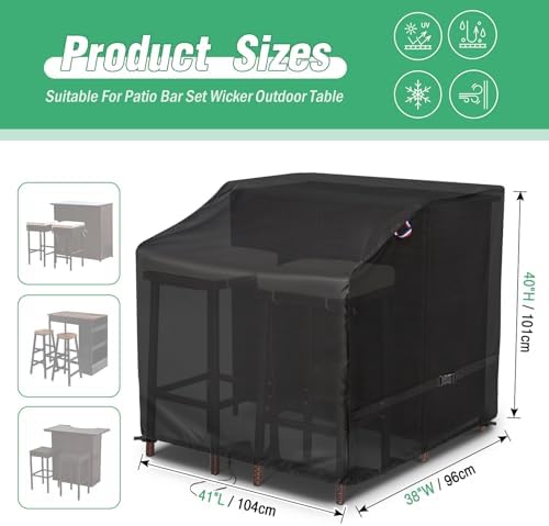 41" Outdoor Bar Cover for 3 Piece Patio Bar Set with Stools - Image 2