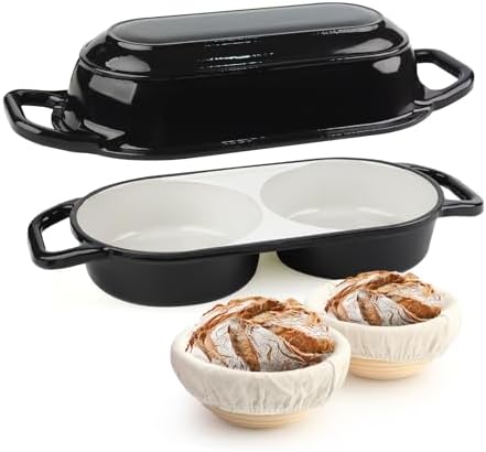 YONILL Mini Double Dutch Oven with Lid for Sourdough Bread Baking (Black) by YONILL