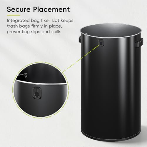 EKO Urban 24 Gallon Round Black Stainless Steel Open Top Waste Bin, Tall Commercial Trash Can for Indoor/Outdoor, Extra Large Metal Garbage Bin for Office, Restaurant, Restroom, 90L - Image 7