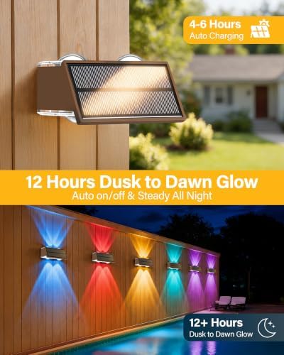 Solar Fence Lights Outdoor, 2 Pack Fence Solar Lights Waterproof - Image 3