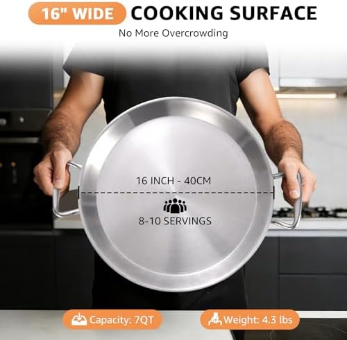 LOLYKITCH 16-Inch Tri-Ply Stainless Steel Paella Pan | Induction Compatible - Image 4